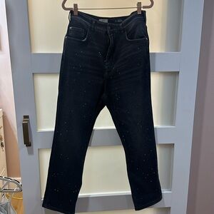 Anthropologie Pilcro Black High Waisted Jean Sparkly Crystals on Front legsSz 31